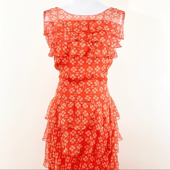 SOLD Chanel c2001 Clover Print Tangerine Gown - Picture 2 of 8